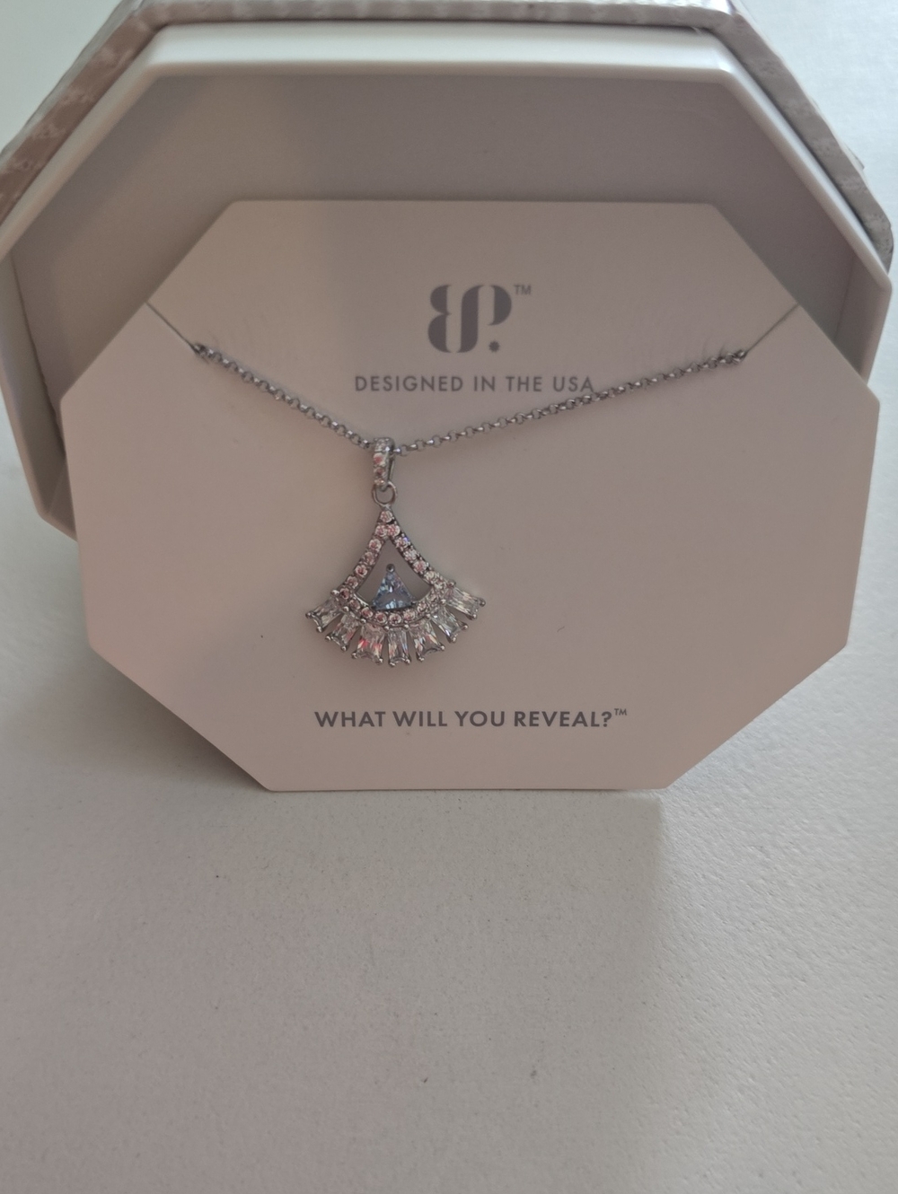 bp Sterling Silver Crystal Fan Fringe Pendant Necklace - Clear